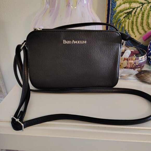 Enzo Angiolini Black Pebbled Leather Small Crossbody Bag Compact - Picture 1 of 9